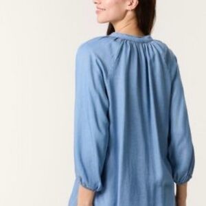 Dalia Collection Blue Smocked Silky Satiny 3/4 Sleeve Dress women's size Medium
